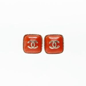 CHANEL Square Coco Mark A14K 2014 Earrings, Orange, WS26566